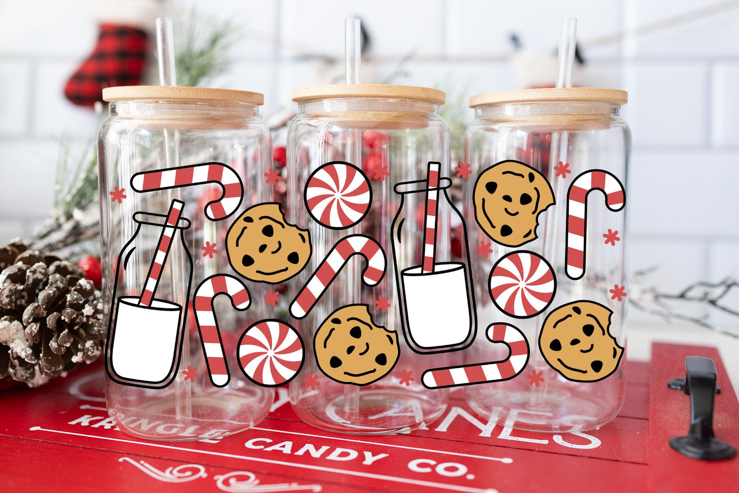 Candy Canes, Milk, and Cookies Glass